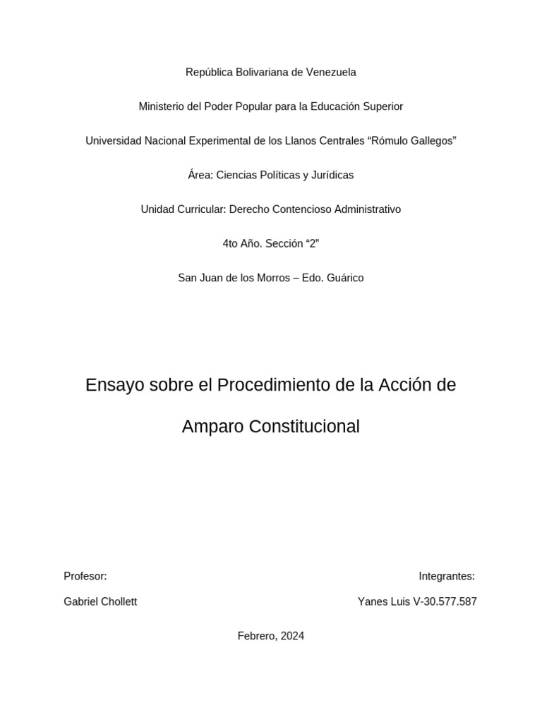 Procedimiento de Amparo Constitucional en Venezuela | PDF | Caso de ley ...