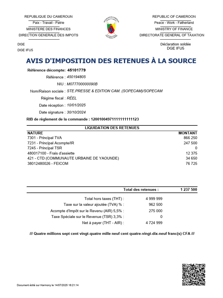 Avis d'imposition des retenues à la source | PDF | Taxe sur la valeur ...