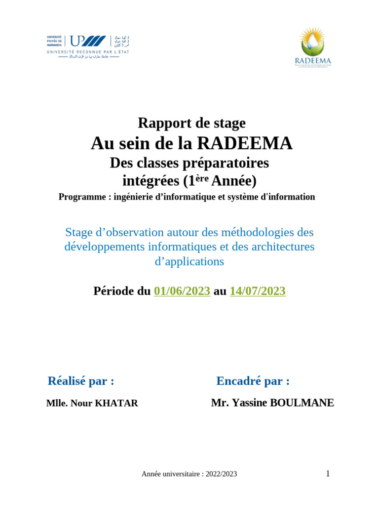 Rapport de Stage 1 (RADEEMA) | PDF | Scrum (développement ...
