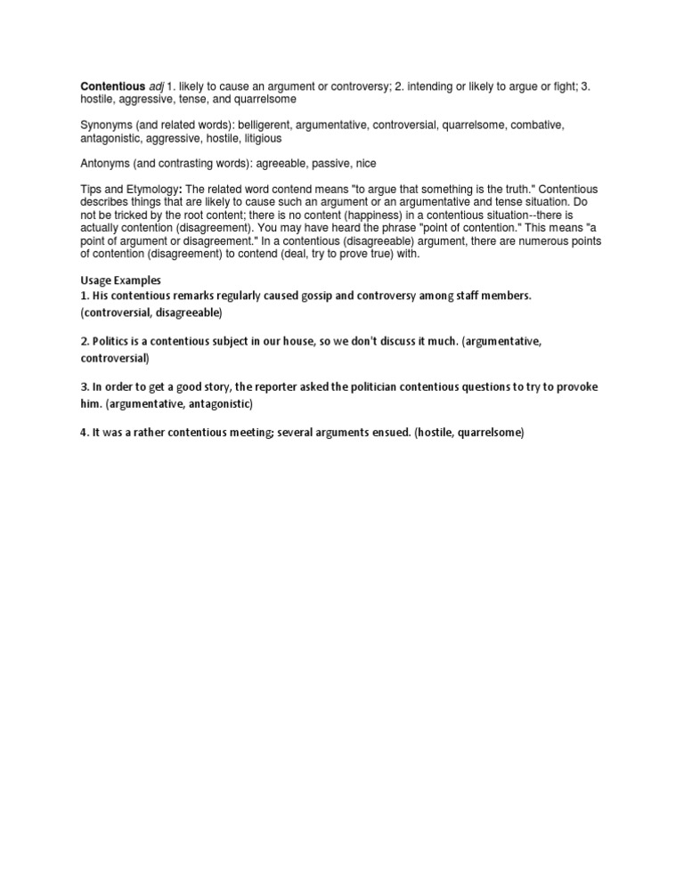 Understanding Contentious: Definition & Usage | PDF | Language Arts ...