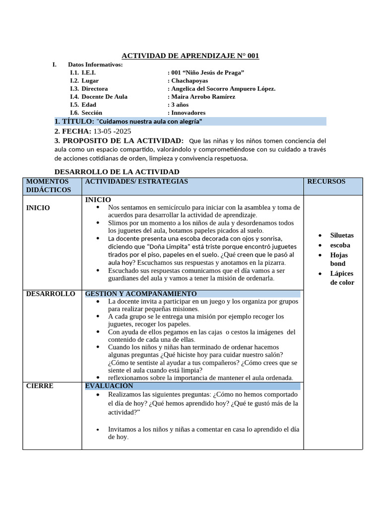 Actividad de Aprendizaje n001 | PDF | Salón de clases | Aprendizaje