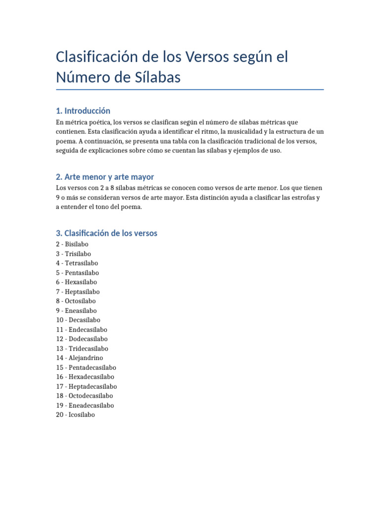 Clasificación de Versos por Sílabas | PDF