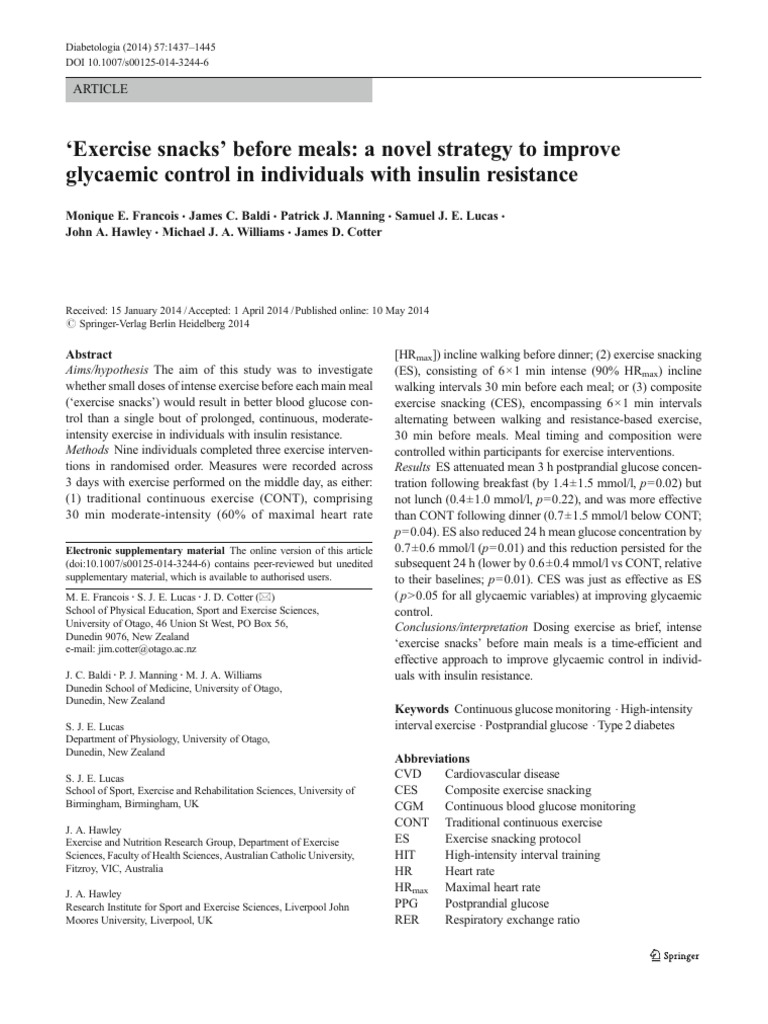 Exercise Snacks Improve Glycaemic Control | PDF | Diabetes Management ...