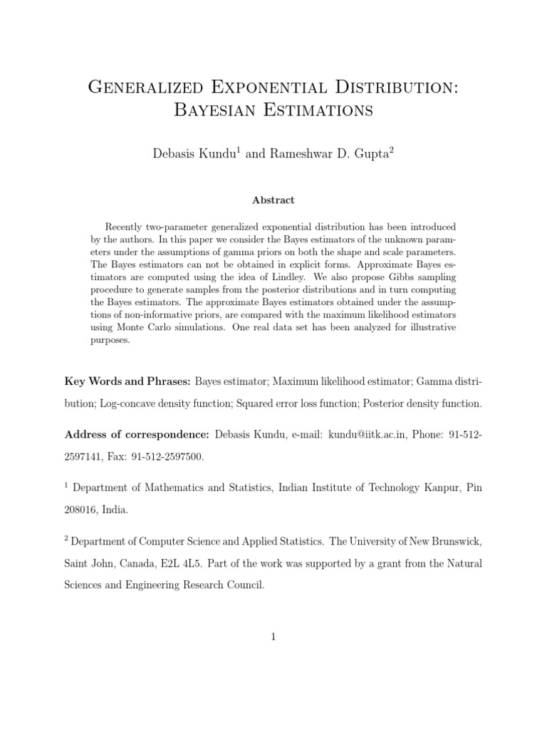 Bayesian Estimation of Generalized Exponential Distribution | PDF ...