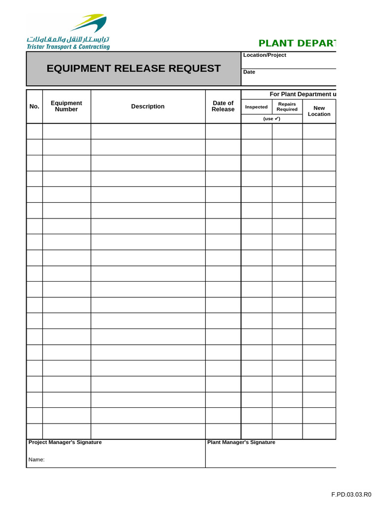 Equipment Vehicle Release Form | PDF