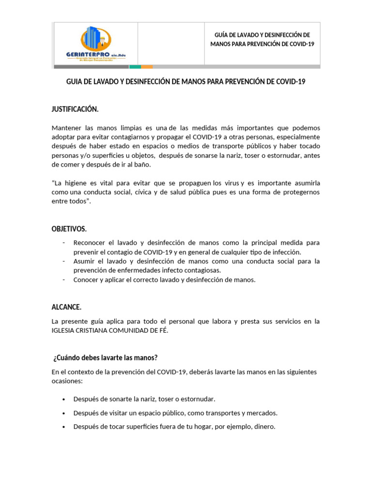 Lavado y Desinfección de Manos COVID-19 | PDF | Lavado de manos