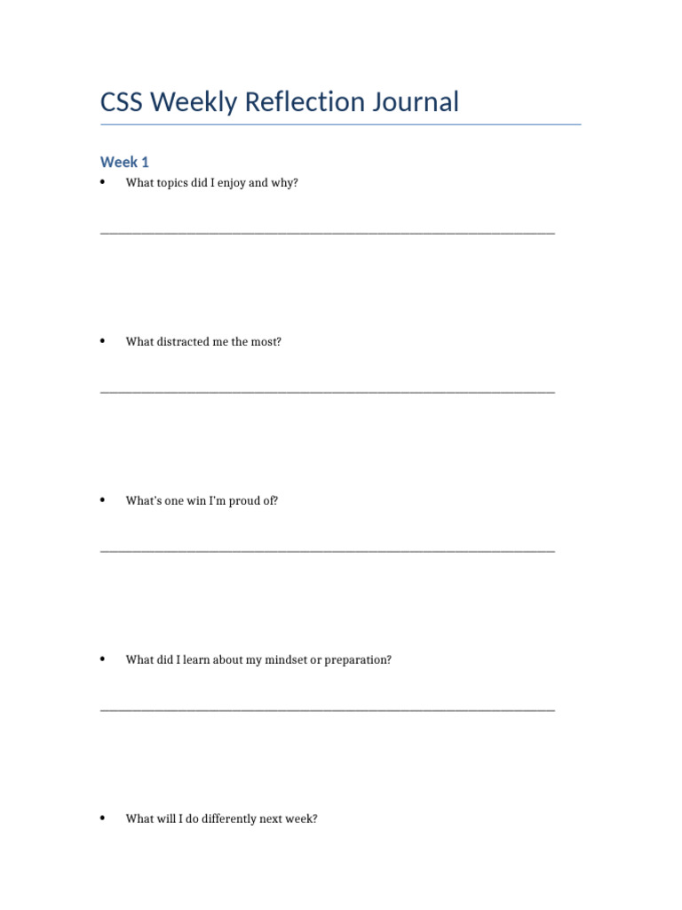 CSS Weekly Reflection Journal | PDF