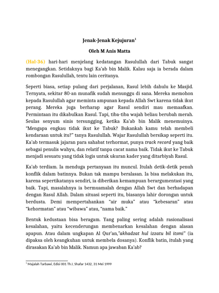 #001 Jenak-Jenak Kejujuran - Thumuhat (Gelora) | PDF