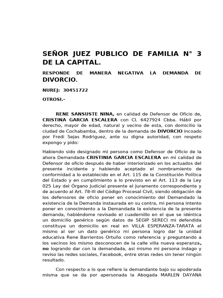 Divorcio Defensor de Oficio Helen Rodriguez C Ricardo Cardenas | PDF ...