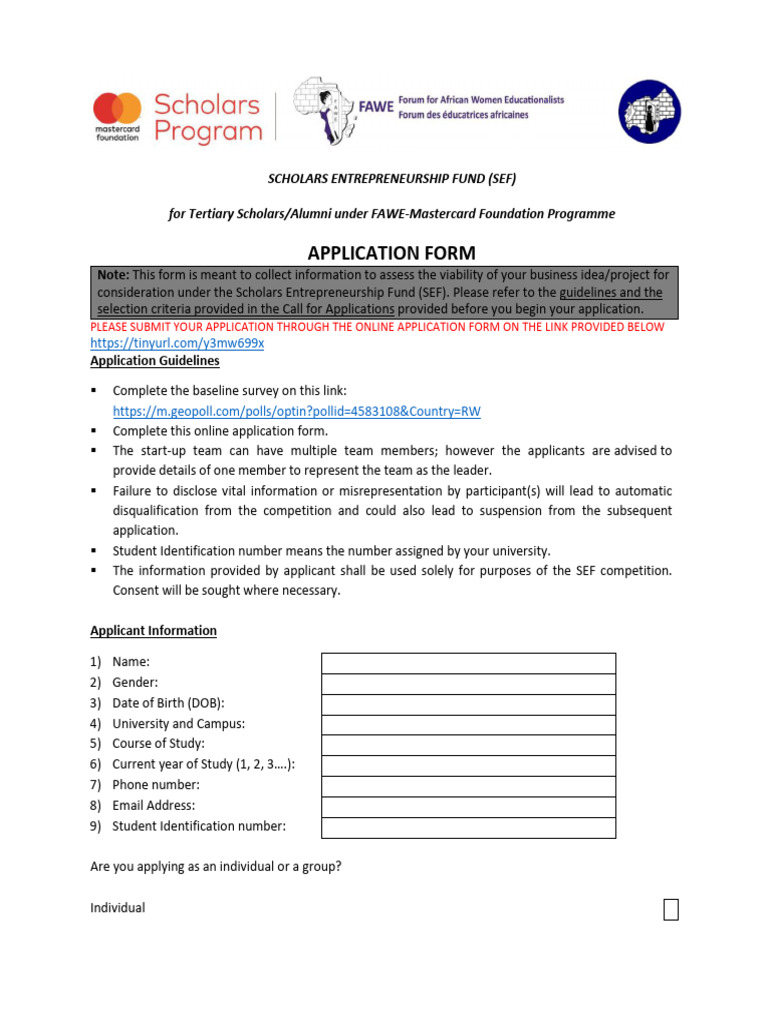 SEF Application Form for Scholars | PDF