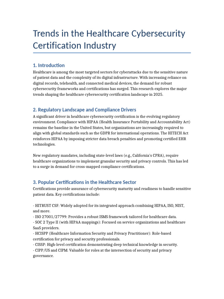 Healthcare Cybersecurity Certification Trends | PDF | Computer Security |  Security