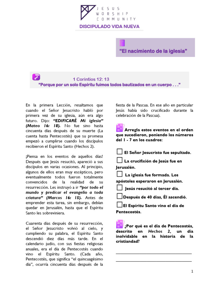 La Iglesia - A - Lección 2 | PDF | La resurrección de Jesús | Cristo ...