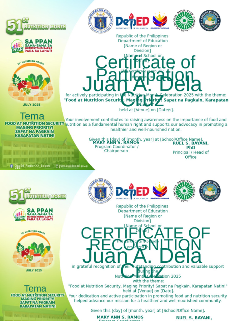 Nutrition Month 2025 Certificates Overview | PDF | Philippines