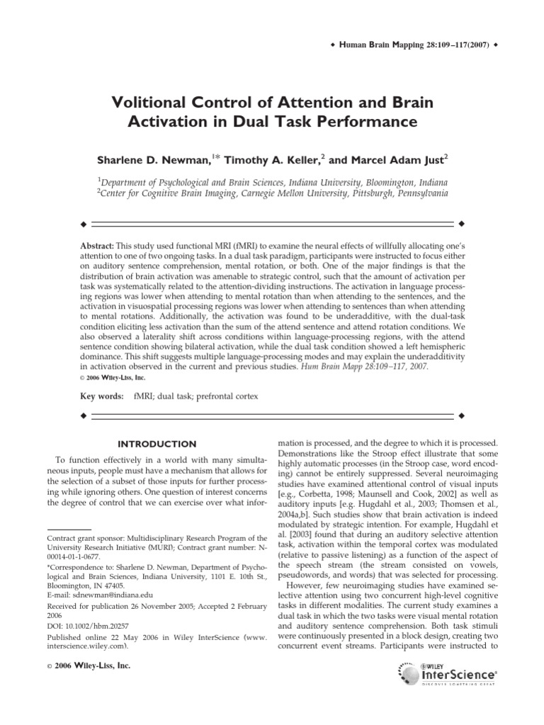 Volitional Control of Attention and Brain Activation in Dual Task ...