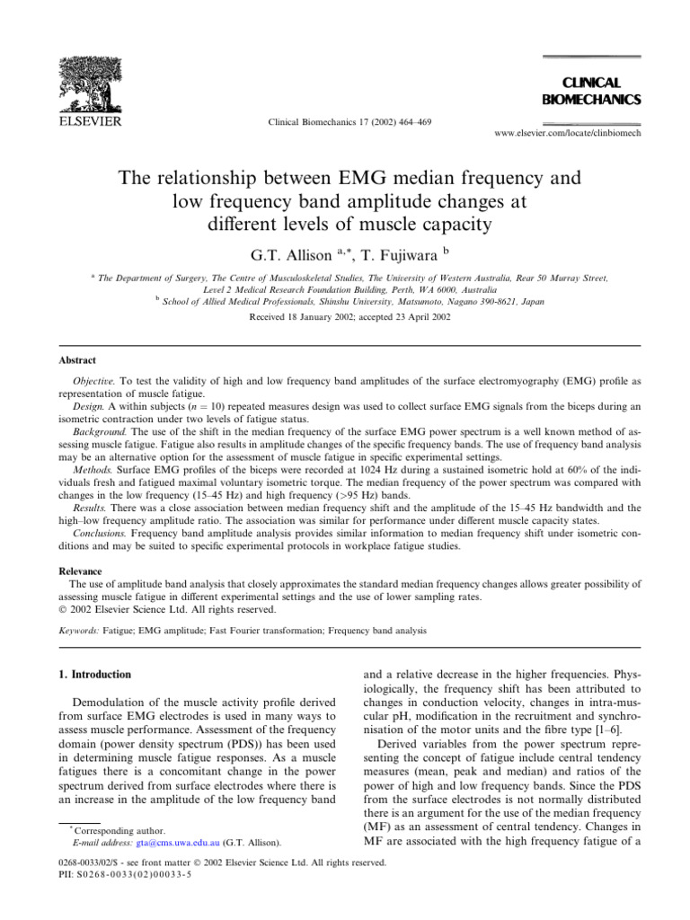 The Relationship Between EMG Median Frequency and Low Frequency Band ...