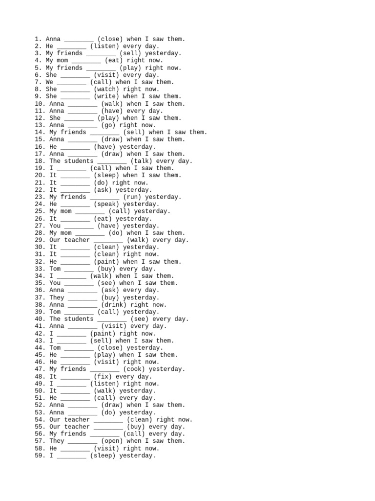 English Verb Tense Exercises | PDF | Chess Theory | Chess Openings