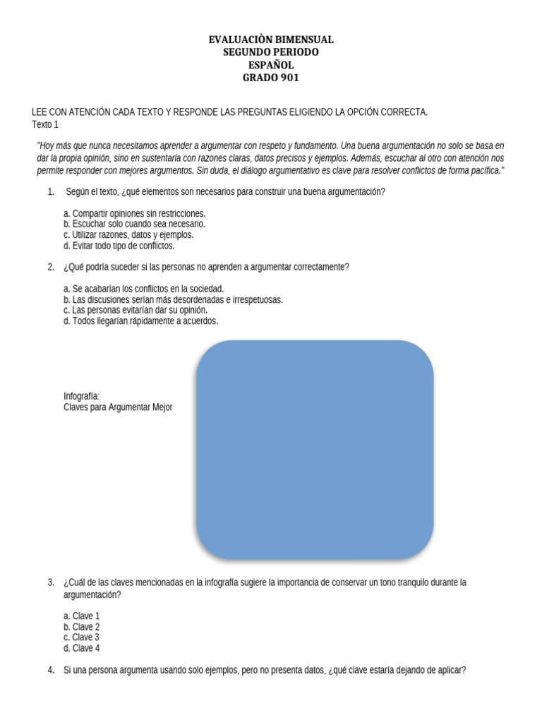Evaluación Bimensual Español Grado 901 | PDF