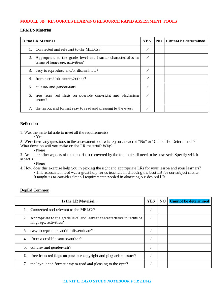 Rapid Assessment Tools for Learning Resources | PDF | Learning