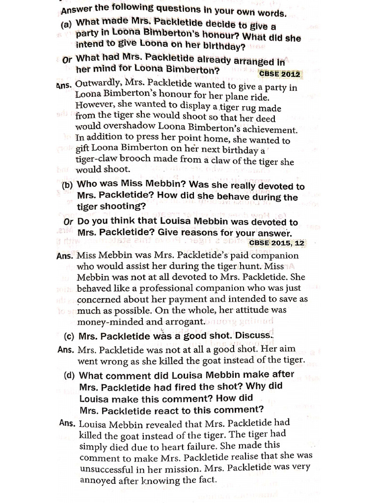 Mrs Packletide's Tiger | PDF