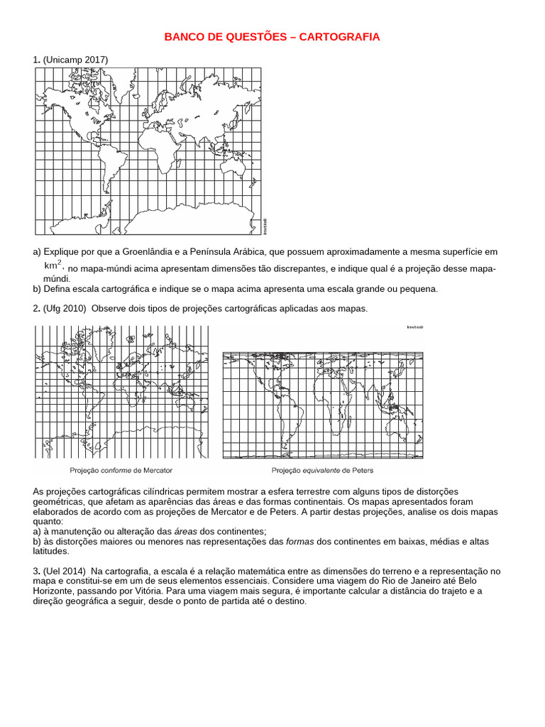 Lista 1 Cartografia 6 Exercicios | PDF | Mapa | Cartografia