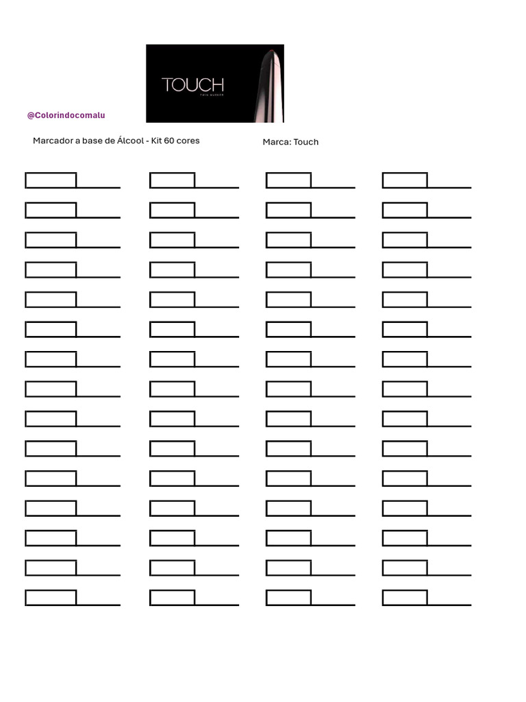 Tabela de Cores - Touch 60 Cores | PDF