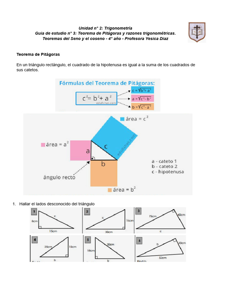 Guia de Estudio N°3 - Trigonometria - 4 Ano - ISJB | PDF | Funciones ...