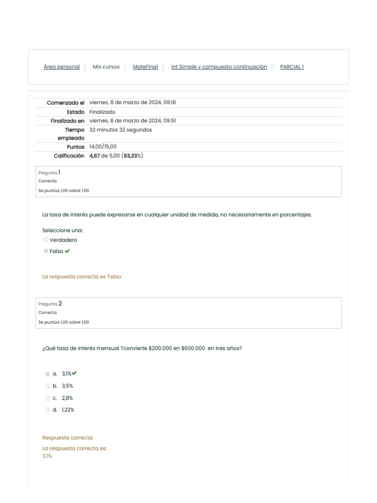 Parcial 1 Matematica Financiera | PDF | Interés | Finanzas Matemáticas