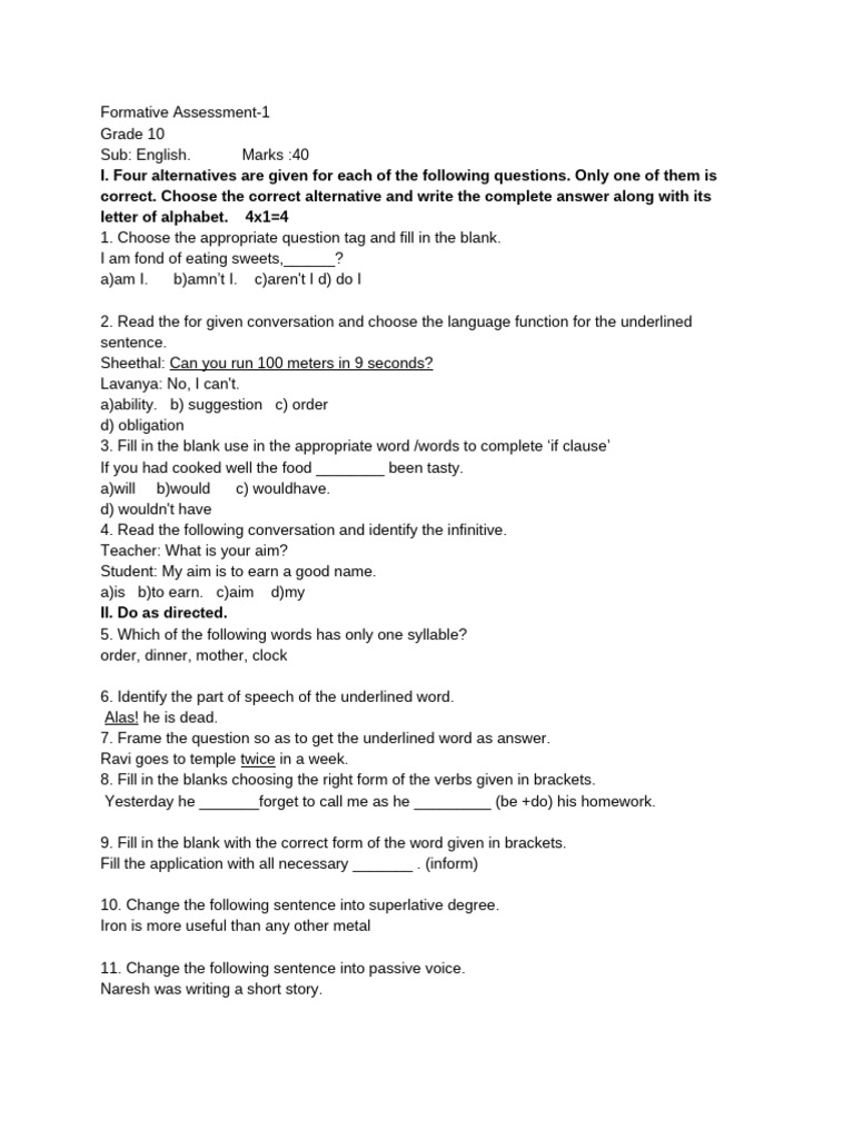 Grade 10 English Formative Assessment 1 | PDF | Word | English Language