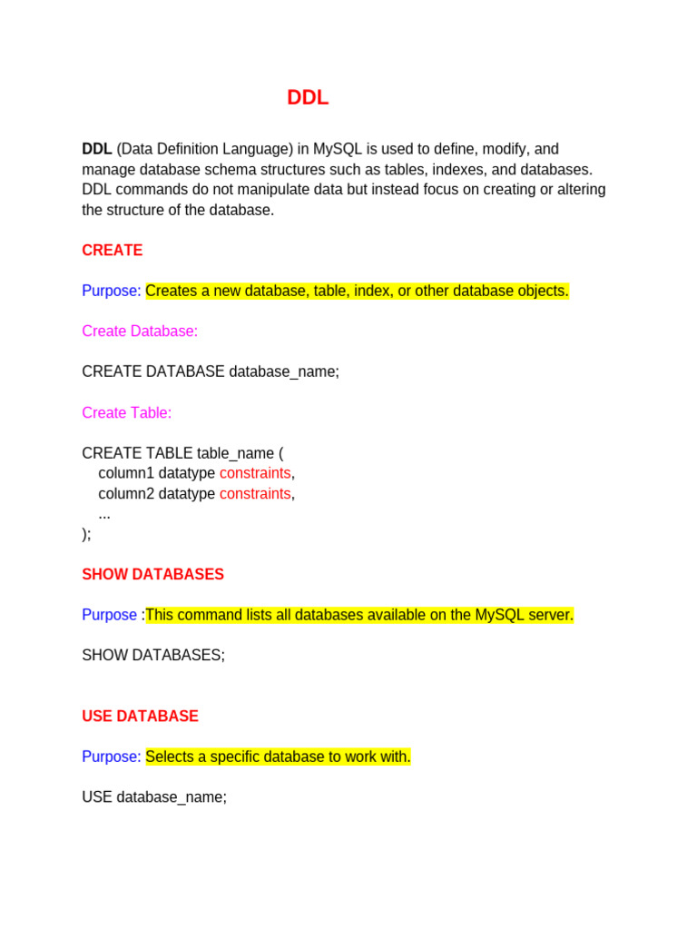 MySQL DDL Commands Explained | PDF