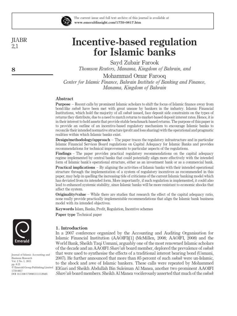 Incentive Regulation for Islamic Banks | PDF | Islamic Banking And ...