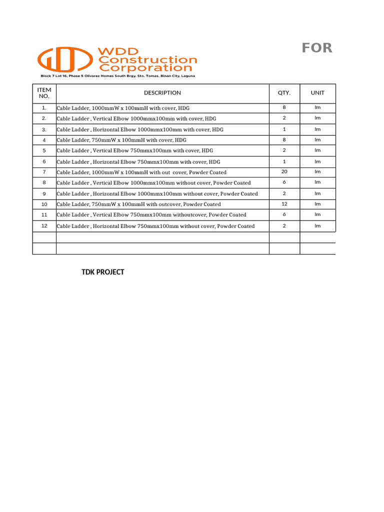 Cable Ladder Quotation Details | PDF