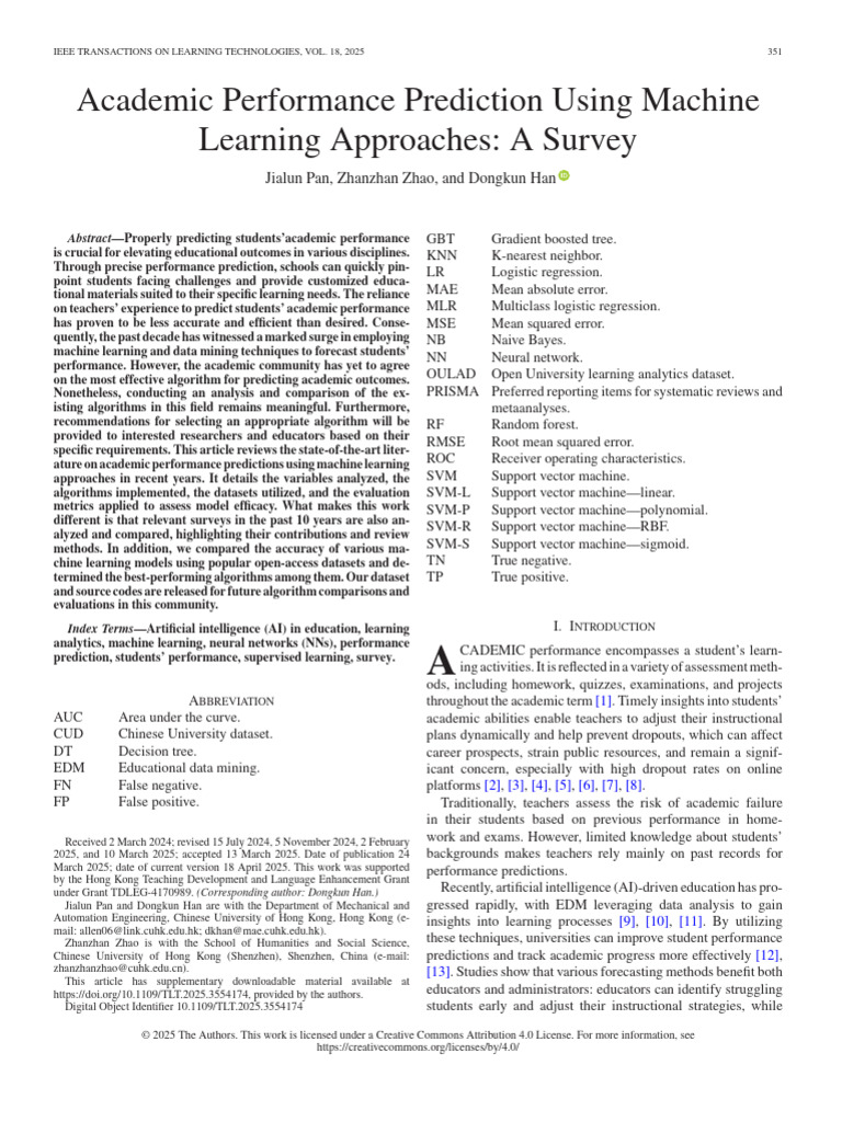 Machine Learning in Academic Prediction | PDF | Machine Learning ...