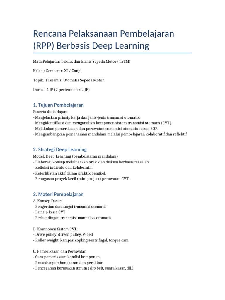 RPP Deep Learning TBSM: Transmisi Otomatis | PDF