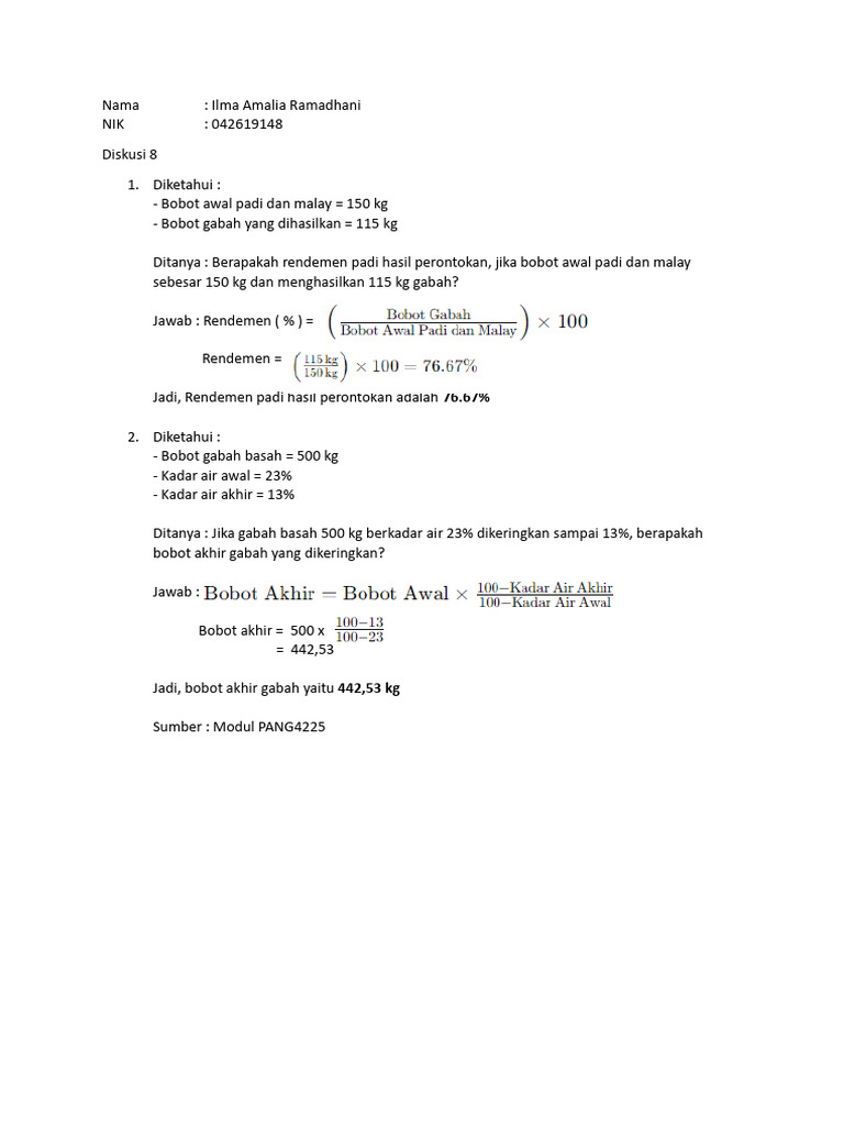 Cara Menghitung Rendemen Padi | PDF