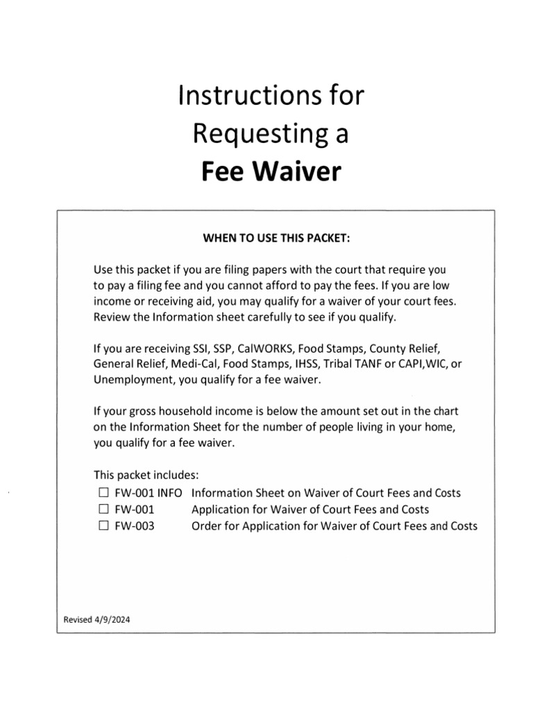 Fee Waiver Application Instructions | PDF