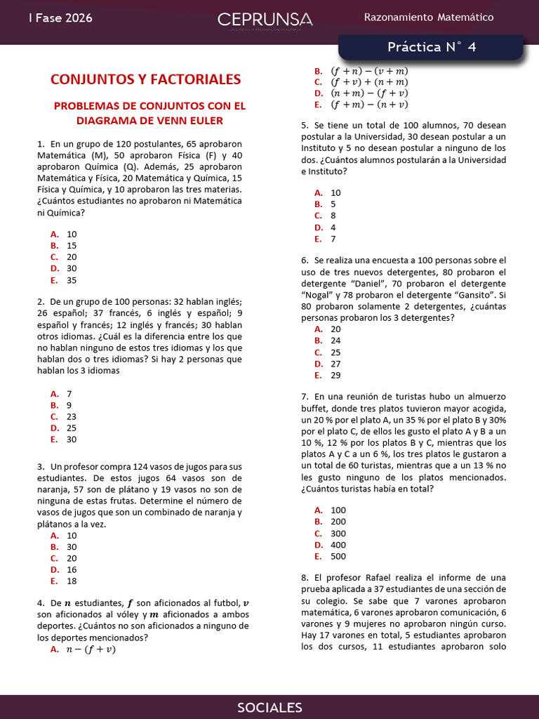 Problemas de Conjuntos y Factoriales | PDF