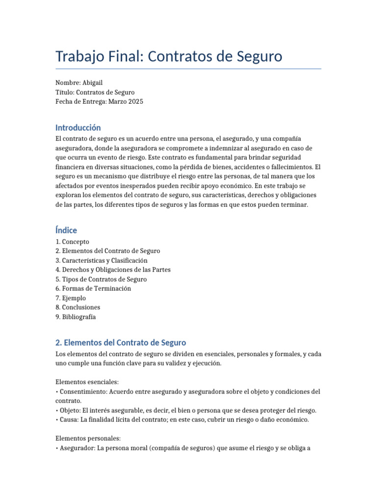 Elementos y Tipos de Contratos de Seguro | PDF | Póliza de seguros | Seguro