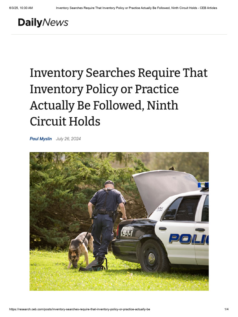 Validity of Vehicle Inventory Searches | PDF | Search Warrant | Fourth ...