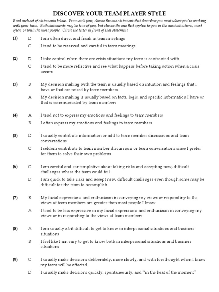 Identify Your Team Player Style | PDF | Conversation | Facial Expression