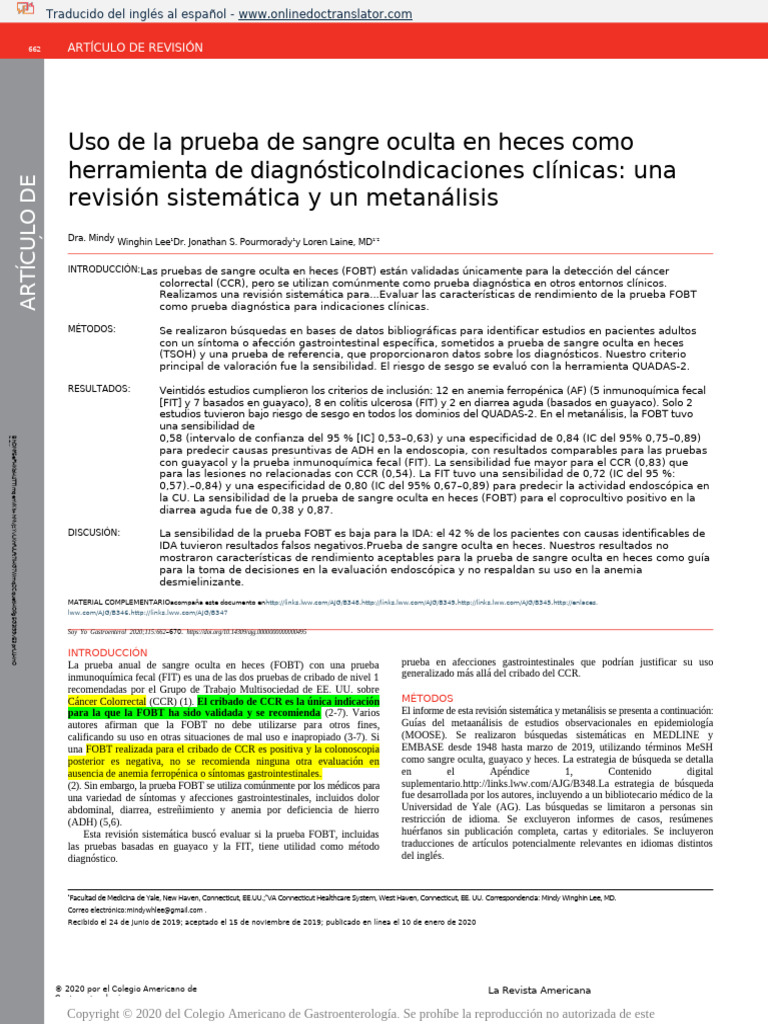 Efectividad de la FOBT en Diagnósticos Gastrointestinales | PDF | Heces