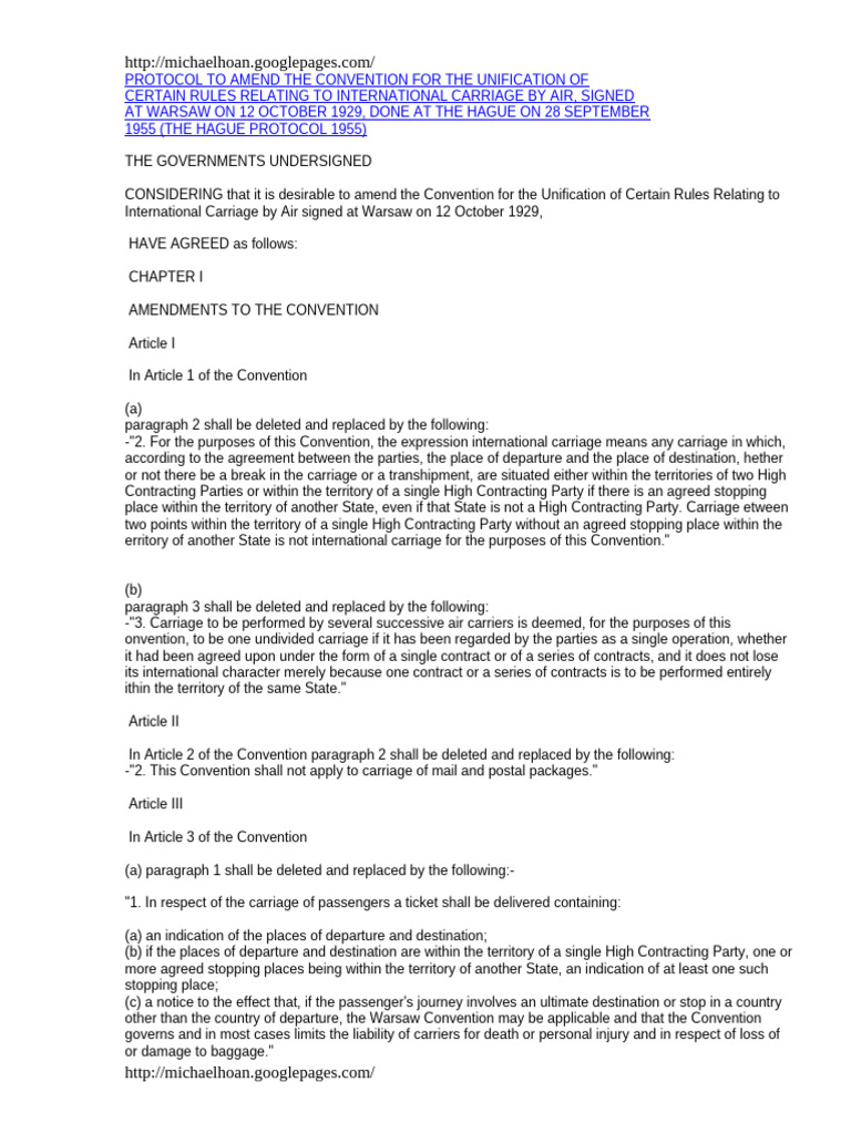 Hague Protocol 1955 Amendments | PDF | Treaty | Ratification