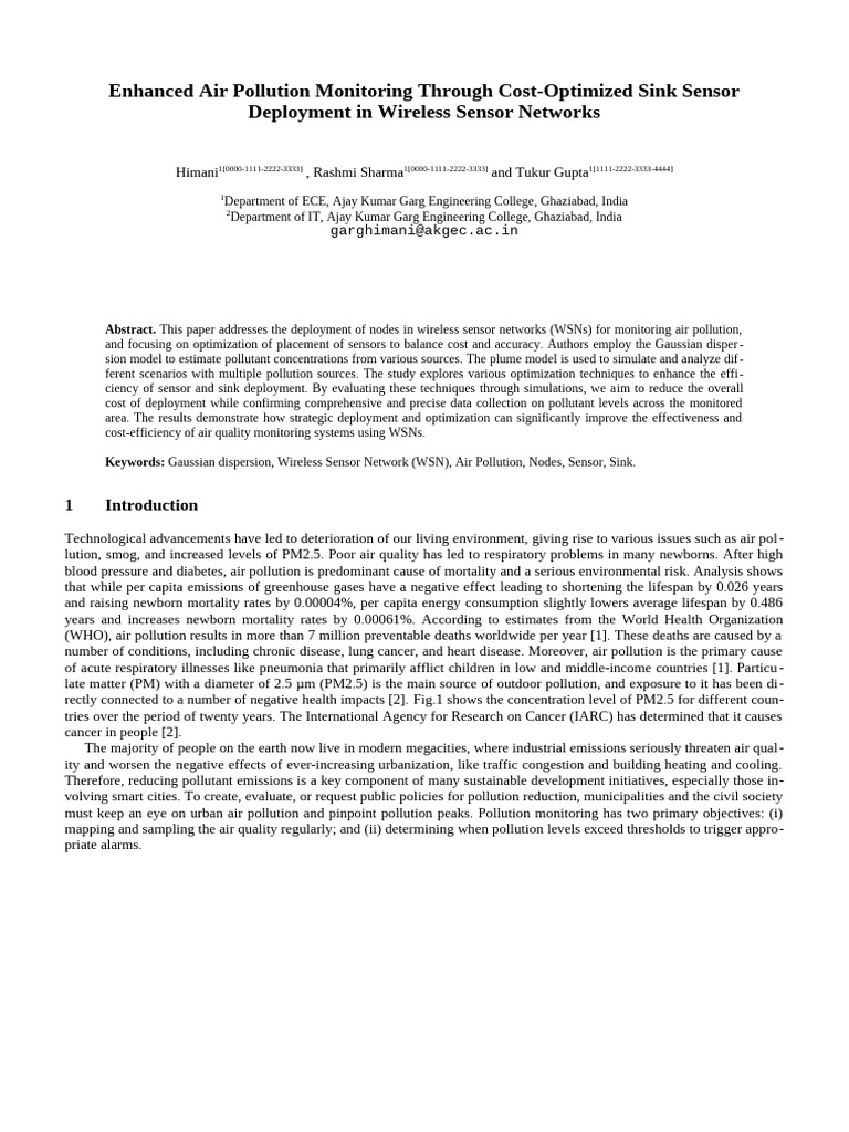 Cost-Effective Air Pollution Sensor Deployment | PDF | Wireless Sensor ...