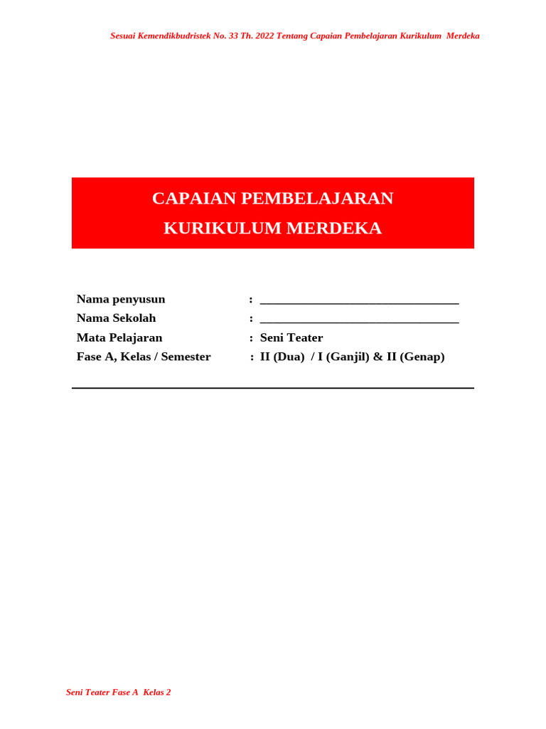 Capaian Pembelajaran Seni Teater Kelas 2 | PDF