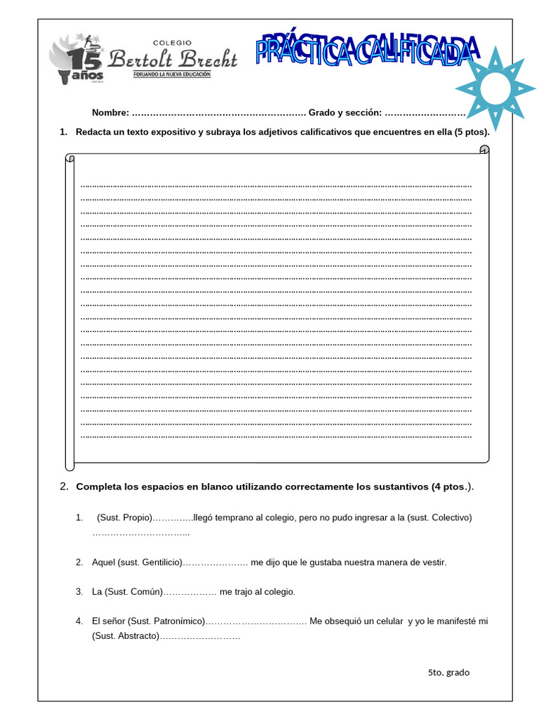 Evaluacion de Comunicacion Quinto Grado | PDF | Adjetivo | Semántica