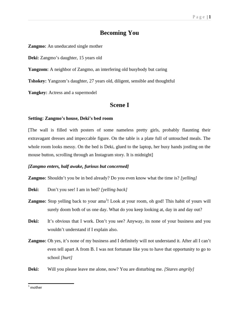 Becoming You One ACT Play Script | PDF