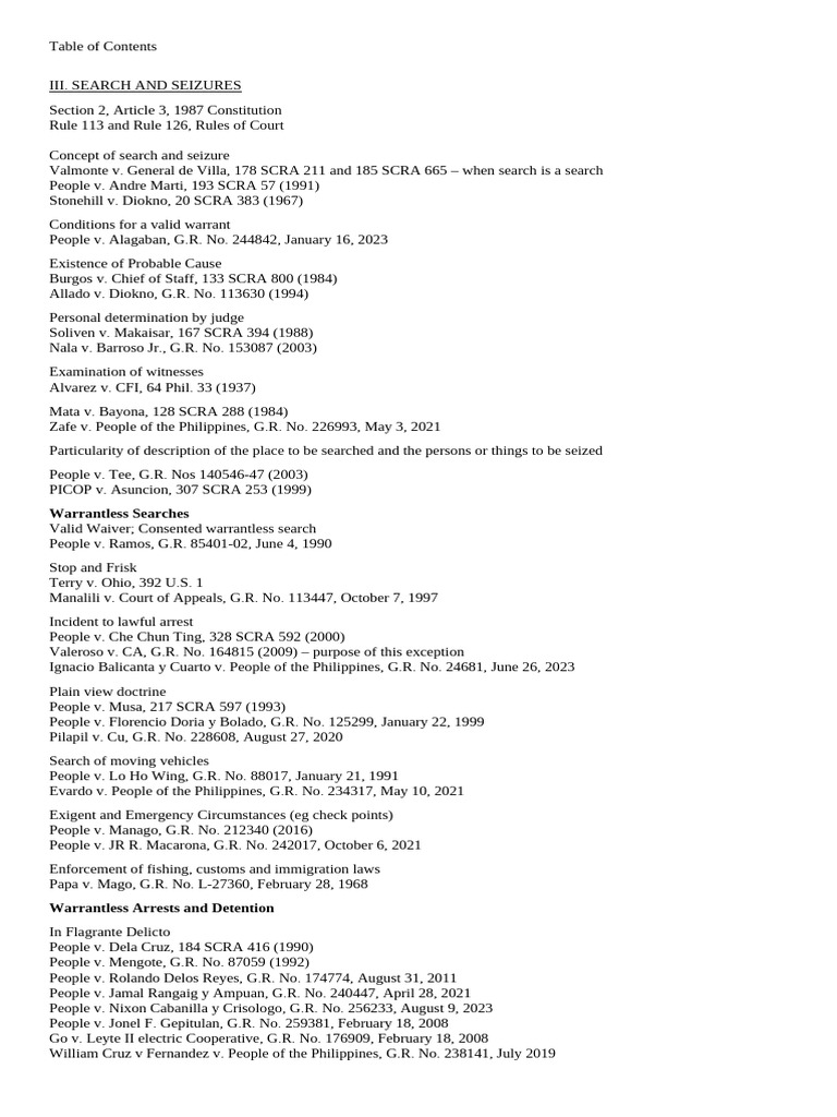 Constitutional Law II Search and Seizure Compilation | PDF | Search And ...