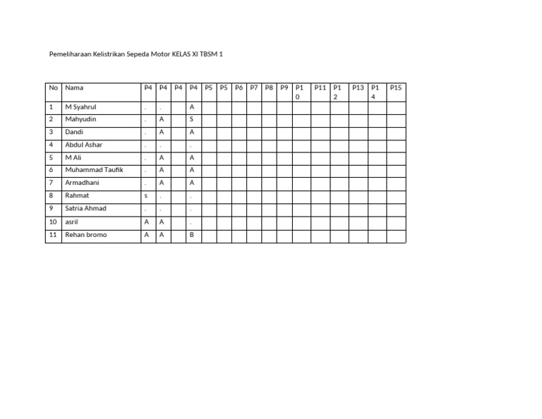 Absen XI TSM 1 | PDF