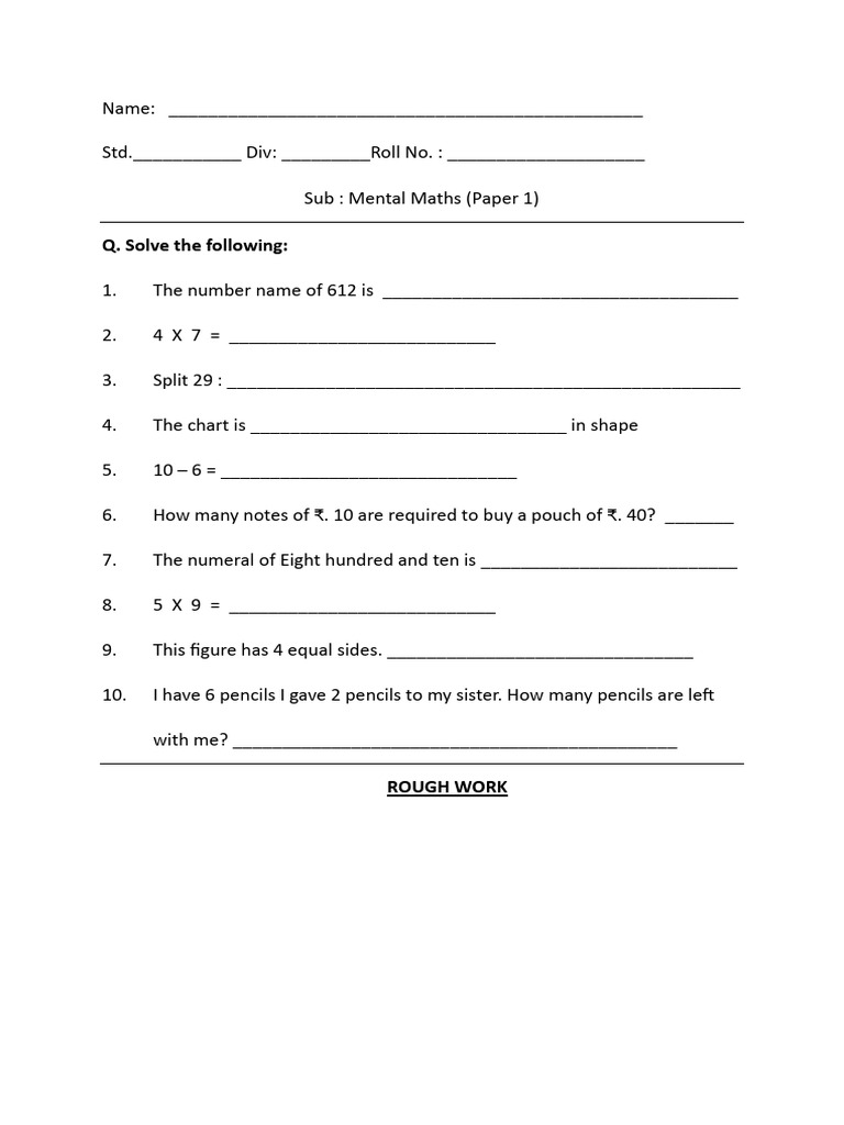 Mental Maths Practice Worksheets | PDF | Elementary Geometry