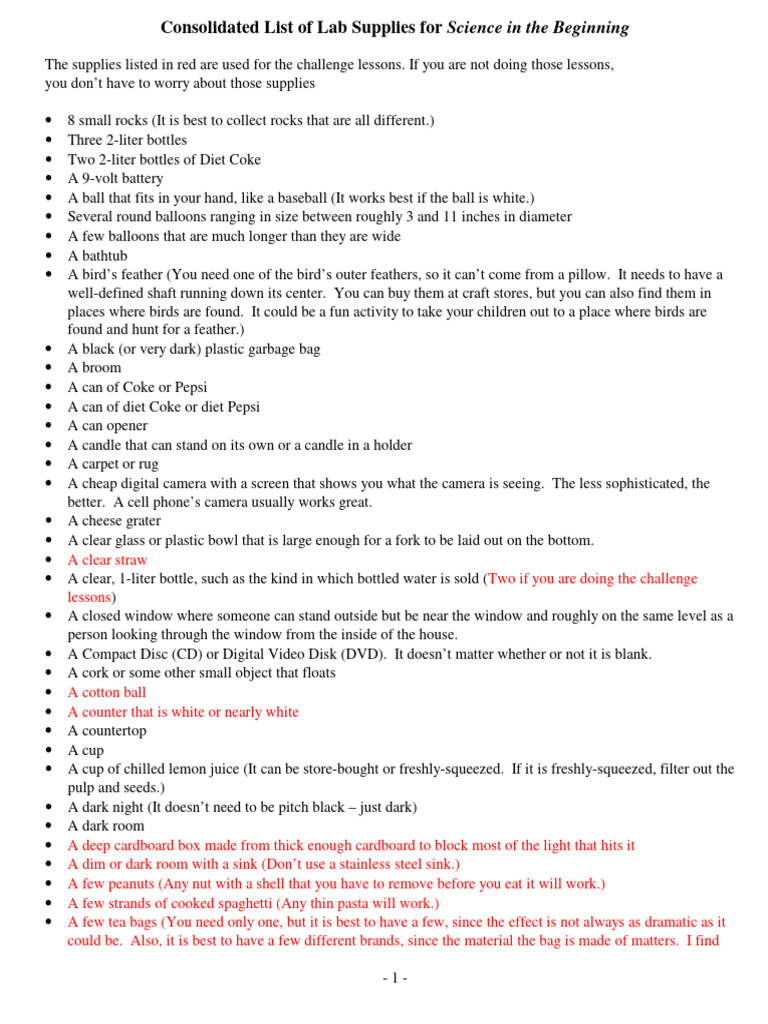 Essential Lab Supplies for Science Activities | PDF | Teaspoon