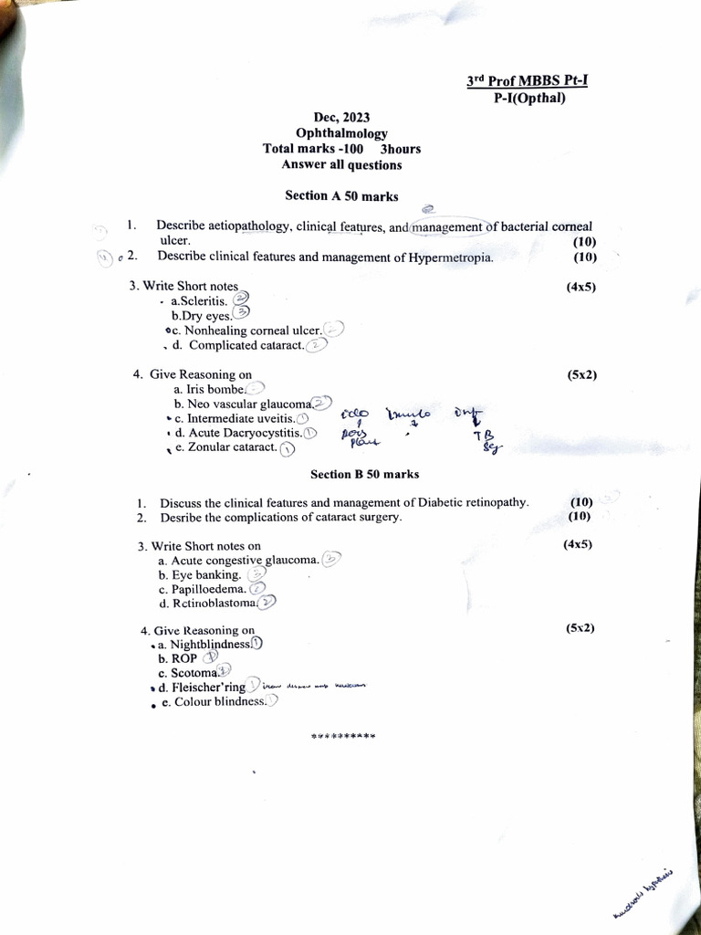 3rd Prof MBBS Ophthalmology Exam Guide | PDF | Vertigo | Medicine